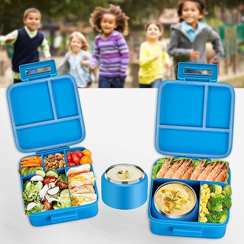 Miniatura 6 de MAISON HUIS Lonchera Bento para niños con termo de sopa de 8 onzas, recipientes de almuerzo a prueba de fugas con 5 compartimentos, tarro térmico