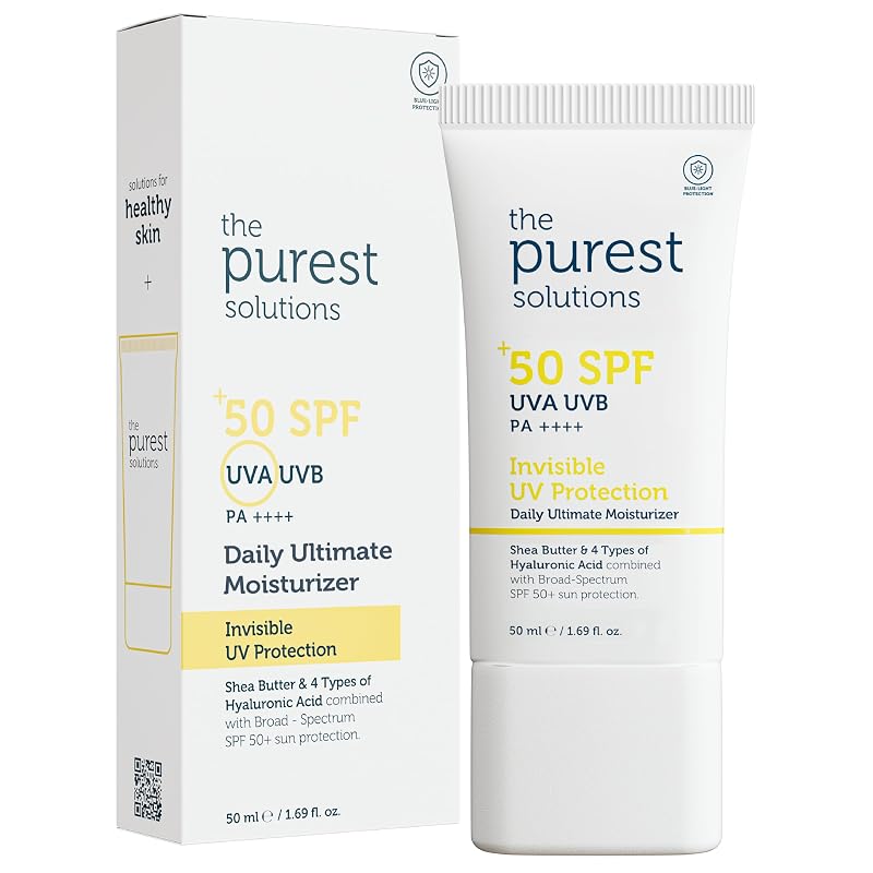 The Purest Solutions Protetor solar facial FPS 50+ com ácido hialurônico e manteiga de karité, 50 mL