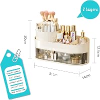 LucyStudio 2-in-1 Kozmetikai Szervező - 360° Forgatható Smink Rendszerező Fiókkal, Bőrápolási Termékekhez, Kétajtós Tárolórendszer 2