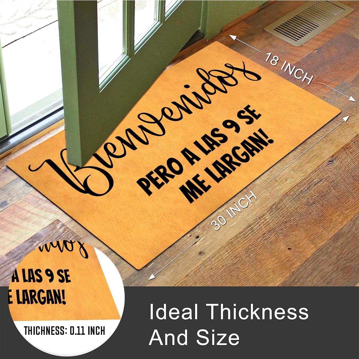 MELODADDY Funny Welcome Doormat Front Door Porch Decor Rugs with Rubber Back 30"(L) x 18"(W) Spanish Mat for Entrance House Warming Novelty Gift Rugs (Bienvenidos Pero a Las 9 Se Me Largan Spanish)