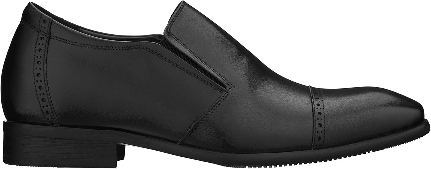 CALTO Men's Invisible Height Increasing Elevator Shoes - Black Leather Slip-on Formal Dress Loafers- 2.4 Inches Taller - Y6115 - Size 10 D(M) US - Image 2