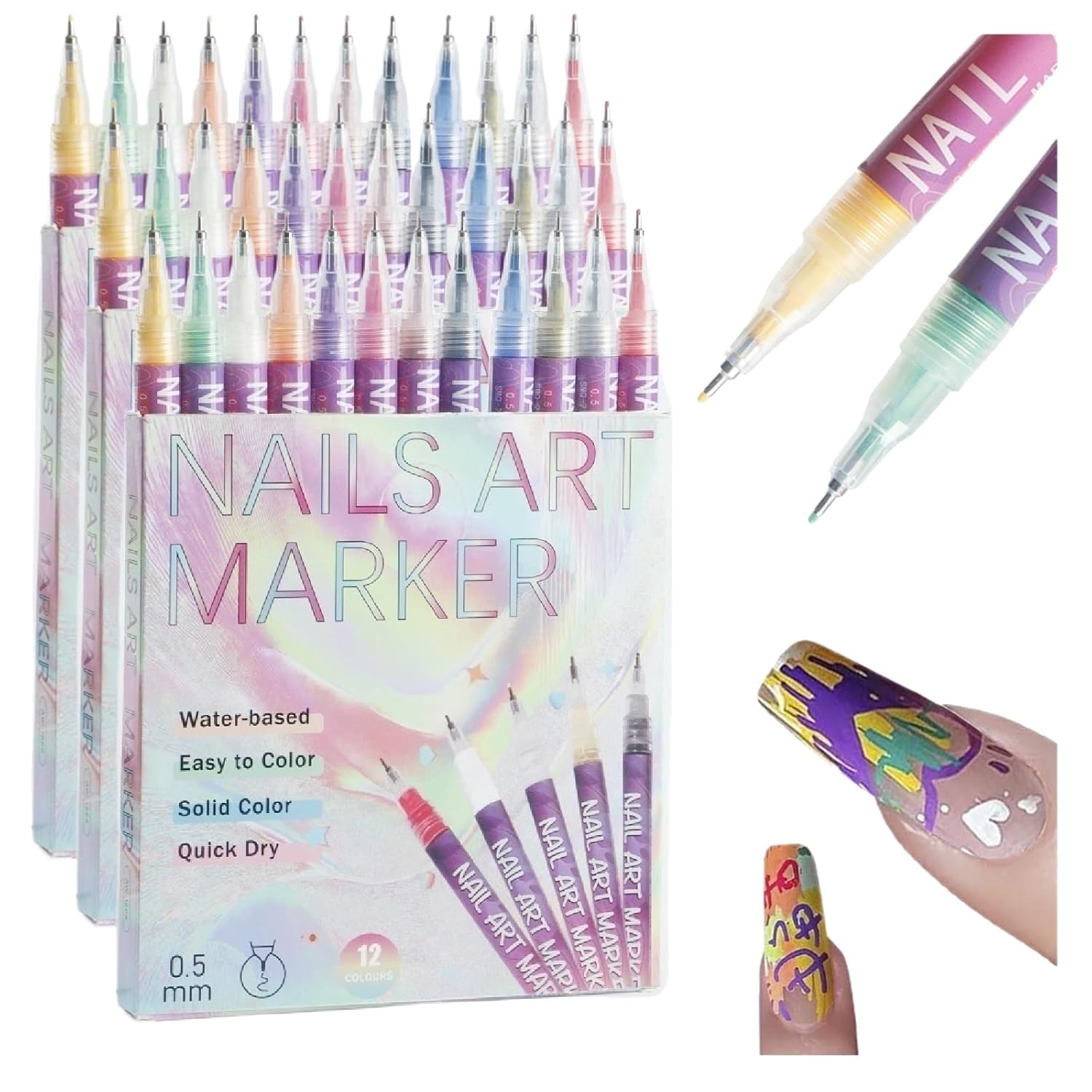 Nail Art Pens,12 Colors Waterproof Acrylic Nail Polish Markers for DIY Design,Quick Dry 3D Graffiti Painting Liners with Extra Fine Tip,Christmas Stocking Stuffers Gifts for Teen Girls Women(3 sets)