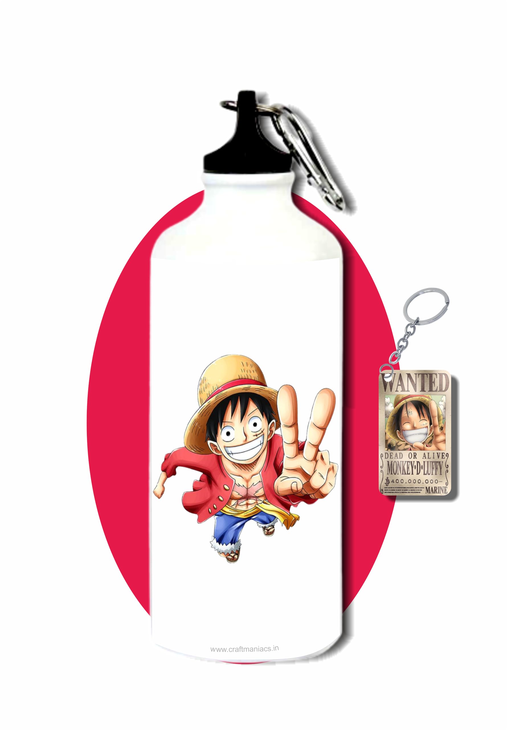 CRAFT MANIACS ONE PIECE LUFFY SAY CHEESE 600 ML SIPPER BOTTLE & FREE WOODEN KEYCHAIN | BPA & LEAD FREE SIPPER FOR ANIME LOVERS
