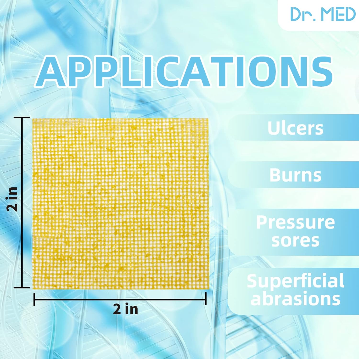 Dr. Med Honey Gauze Dressing, 2" x 2" (10 PCS/Box) Honey Medical Bandage Wound Care Patch for Minor Abrasions, Cuts, Lacerations, Scald and Burns for Wound Healing, Chemical and Drug Free