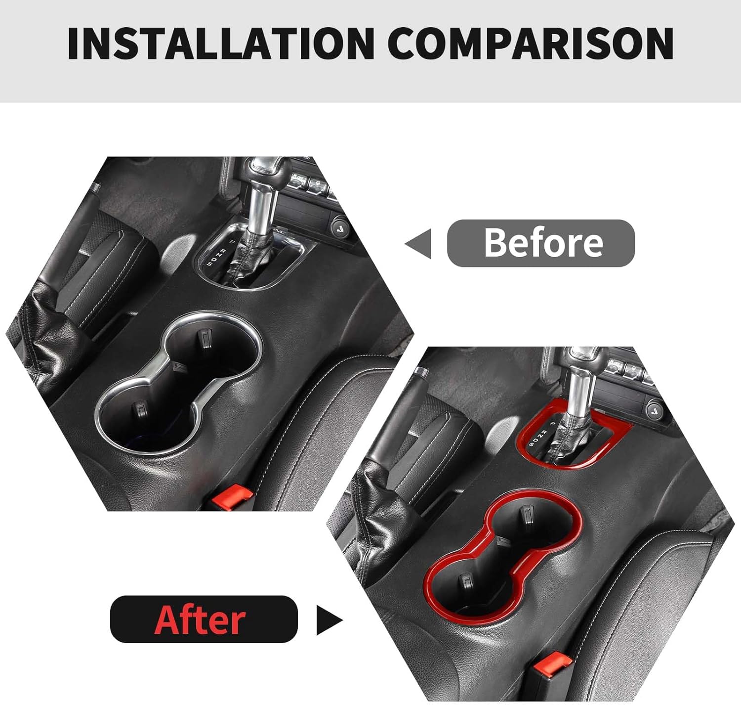 RT-TCZ Cup Holder Cover Gear Shift Frame Cover Trim Kit Decor Interior Accessories for Ford Mustang 2015-2023 (Red)