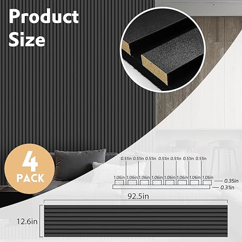 Vista 44 de RITOLLO Paquete de 4 paneles de madera para pared, paneles acústicos de listones de madera de 47.2 x 23.6 pulgadas para pared, paneles Roble natural