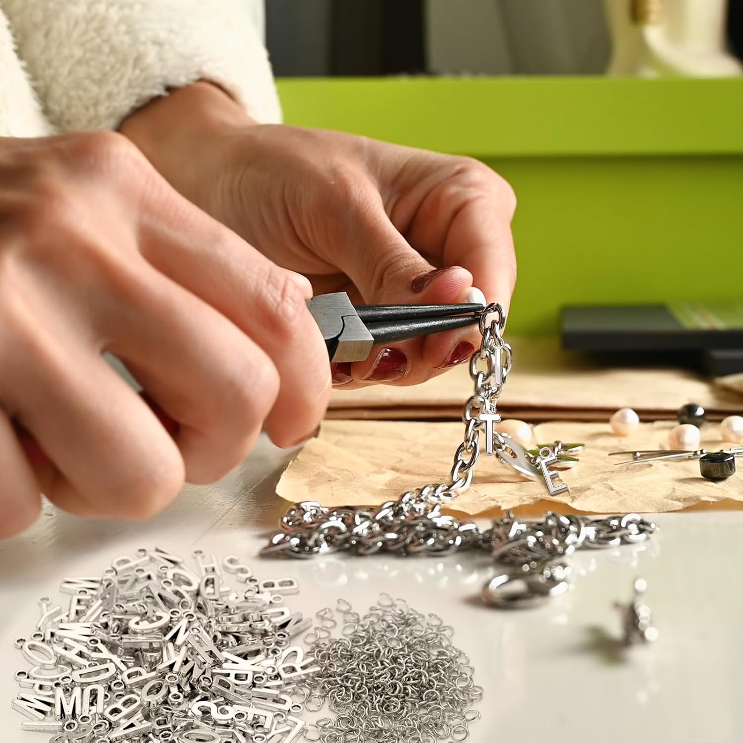 156 Pcs/6 Sets Silver ABC Alphabet Letter Charms, A-Z Metal Pendant Charms with 100 Pcs Open Jump Rings for DIY Bracelet and Necklace Jewelry Making