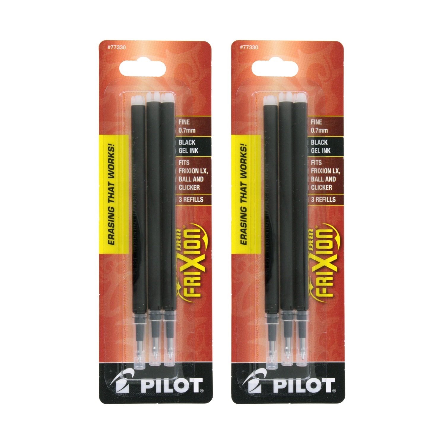 Pilot 77330 Frixion Gel Pen Refills.7mm, Medium Pt, 3/PK, Black
