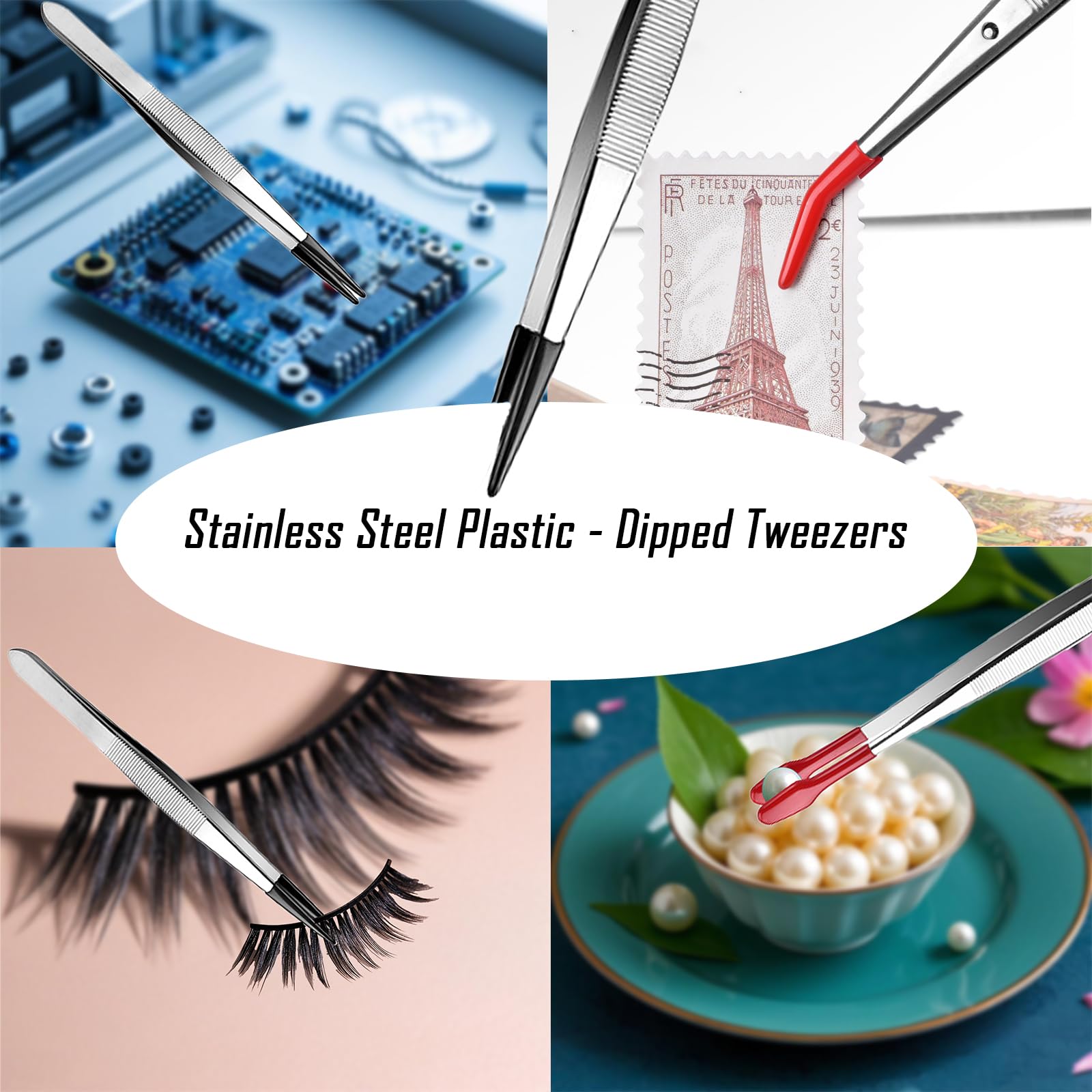 3 pinzette, con punte in gomma, in plastica, con punta piatta, rivestimento in gomma, antiscivolo, pinzette in plastica, per gioielli da laboratorio, artigianato, francobolli, fai da te