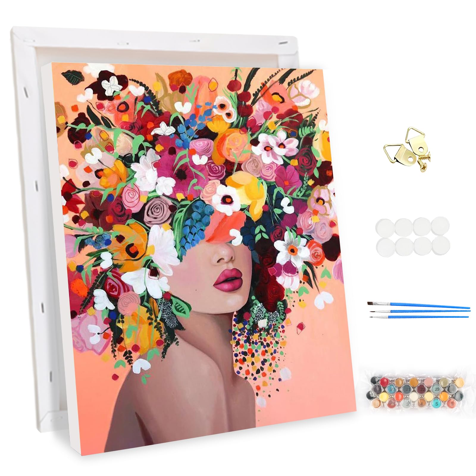 MEIYUDA Pintar por Numeros Adultos con Marco Chicas Flores, DIY Pintura por Numeros Kit Manualidades Adultos, Cuadros por Numeros Pigmento Acrílico, Decoración para el Hogar Regalo de pared 30x40cm