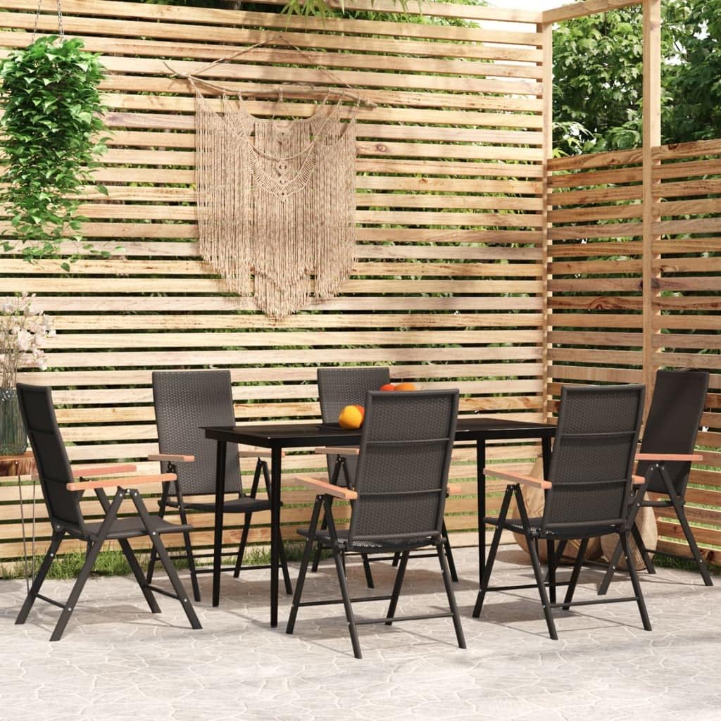 7 Piece Patio Dining Set,Conversation Furniture,Backyard Furniture,Casual Table Chairs,Patio Decor,Ideal to be Placed in Garden, Patio, Balcony, Poolside, Backyard, Lawn, Black