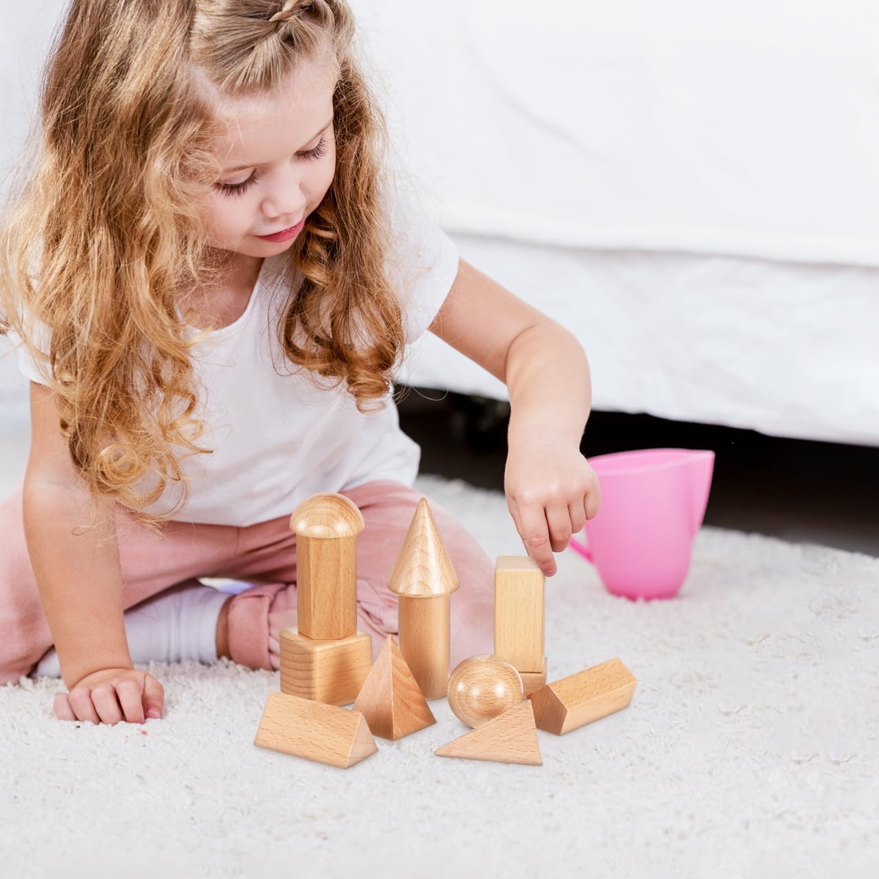UPKOCH Geometrische Körper Aus Holz 3D Formen Lernspielzeug Ab 3 Jahre Form-Matching-Spielzeug Für Grundschule Mathematisches Hilfsmittel Für Hand-Auge-Koordination Und Logisches Denken