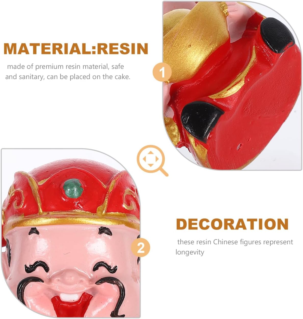 Unomor Traditional Chinese Birthday Cake Decoration 3pcs Blessing Birthday Cake Decoration, Chinese Elder Cai Shen Party Decoration, Wish Elders Health and Longevity