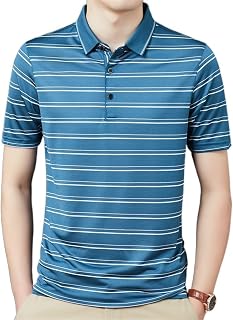 DAVBIR Men Polos Polyester Stripe Tennis T-Shirt Slim-fit Moisture Wicking Dry Lightweight Outdoor Classic