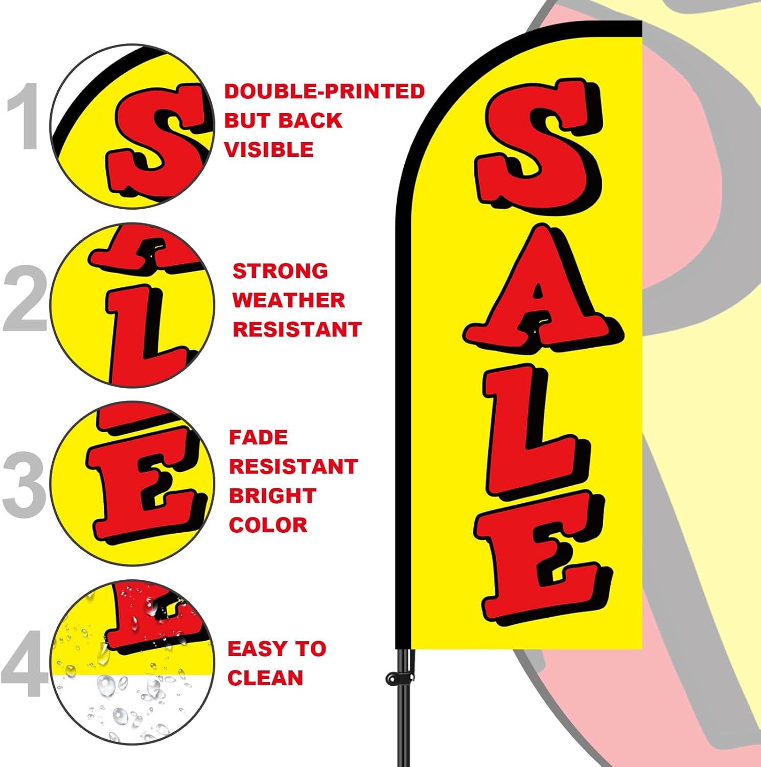 2 Sets Sale Themed Swooper Flag with Storage Bag Flagpole Kit and Ground Stake, 7 ft Sale Banner Feather Flag for Retail Store Business Advertising (Yellow, White) - Image 4
