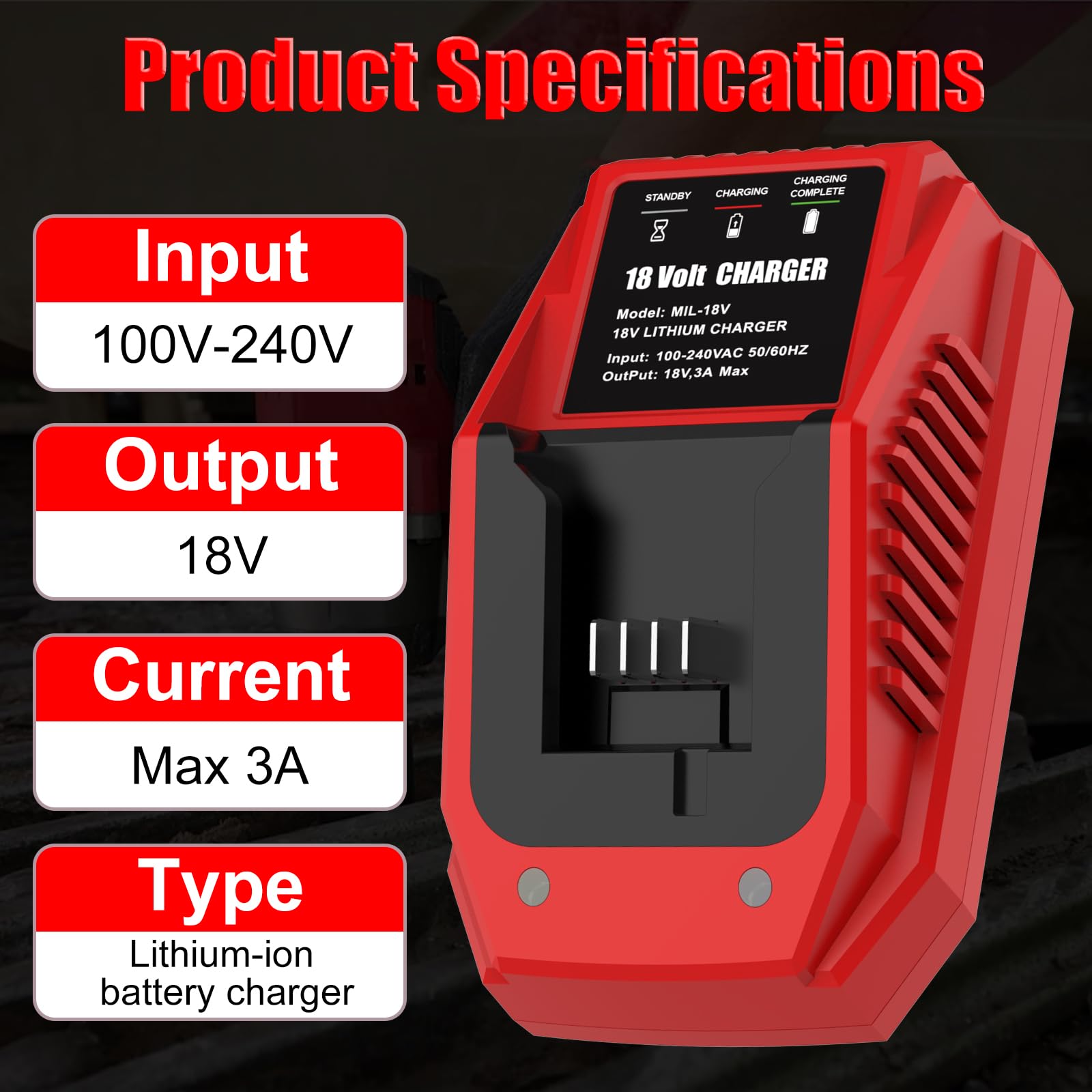 Energup Cargador para Milwau-kee Batería 18V 48-11-1815 48-11-1820 48-11-1840 48-11-1850 Reemplazo para Mil Cargador 18V