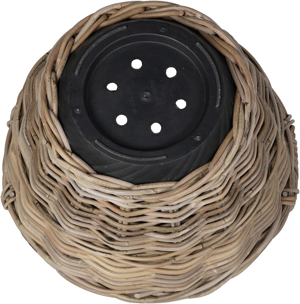 Kouboo Rattan Kobo Indoor Outdoor Planter Basket with Ear Handles Plastic Pot Large 5 Gallon Soil Capacity
