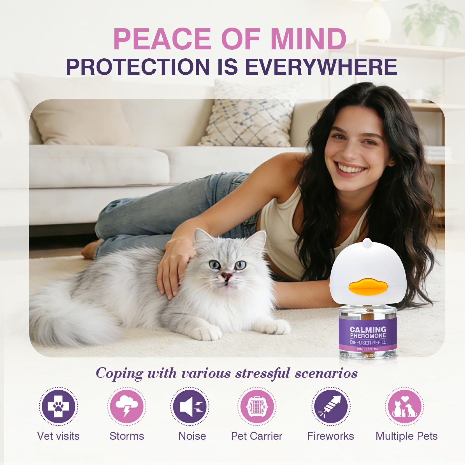 Tcllka Cat Calming Pheromone Diffuser Effectively Relieve Anxiety Stress Cat Calming Diffuser Comfort for Cats Refill Reduce Fighting Spraying and Scratching Calm Relaxing 48ml/Bottle Fits All Cats - image 4