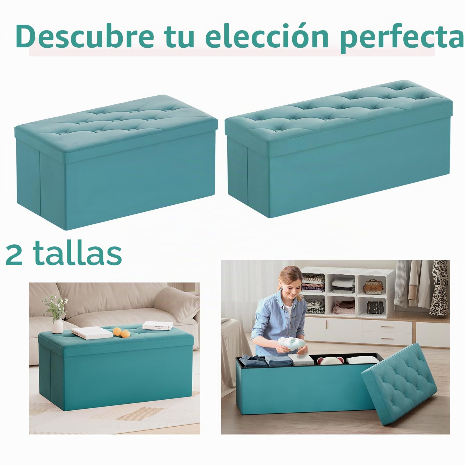 BRIAN & DANY Puff Almacenaje, Baúl de Almacenaje Plegable, Banco Almacenaje con Tapa, Taburete de Terciopelo para Dormitorio Entrada, 80 x 40 x 40 cm, Verde