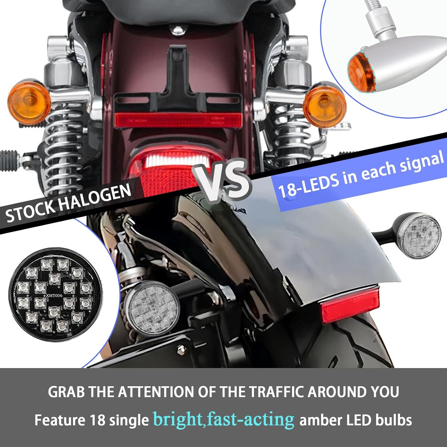 LED Front Turn Signal Lamp Kit,Running Light/directional indicator for Harley Davidson 2015-2024 Road Glide,Amber Light w/Clear Lens,Gloss Black Bullet-Style