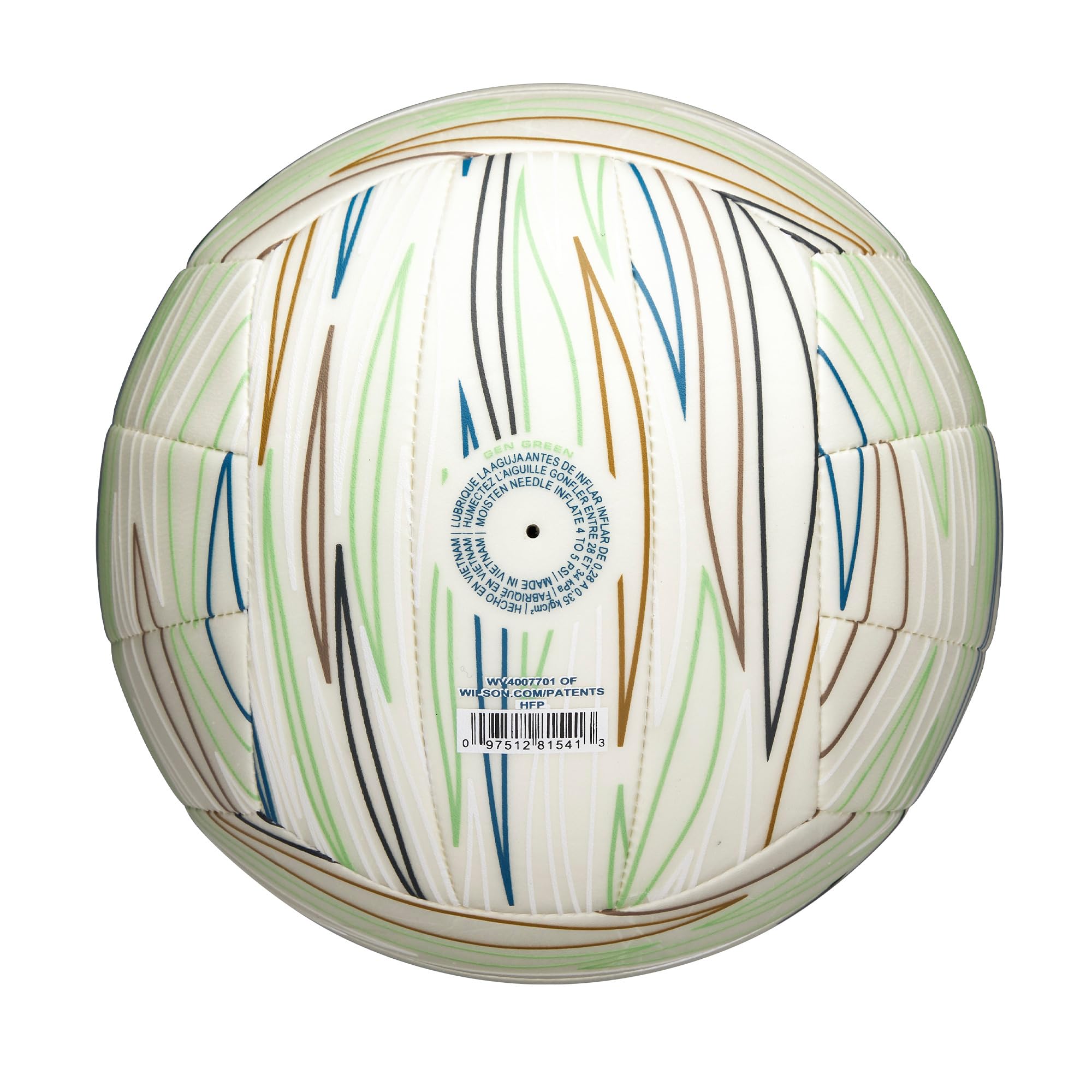 Wilson Balón de Voleibol Shoreline Gen Green, Hecho con Materiales Sostenibles, Exterior de TPU Reciclado y un Diseño Cosido por Expertos, Juega con Propósito, Color: Blanco/Azul, Tamaño Oficial