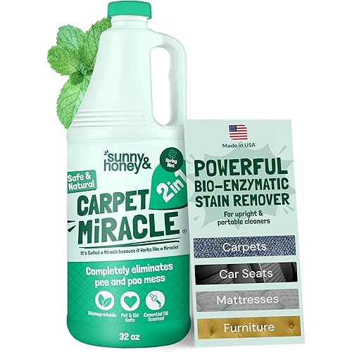 Sunny & Honey Carpet Shampoo & Cleaning Solution - 32 Fl Oz Spring Mint Scent - Pet Carpet Cleaner Machine Solution - Rug & Upholstery Cleaner - Stain Remover & Odor Deodorizer