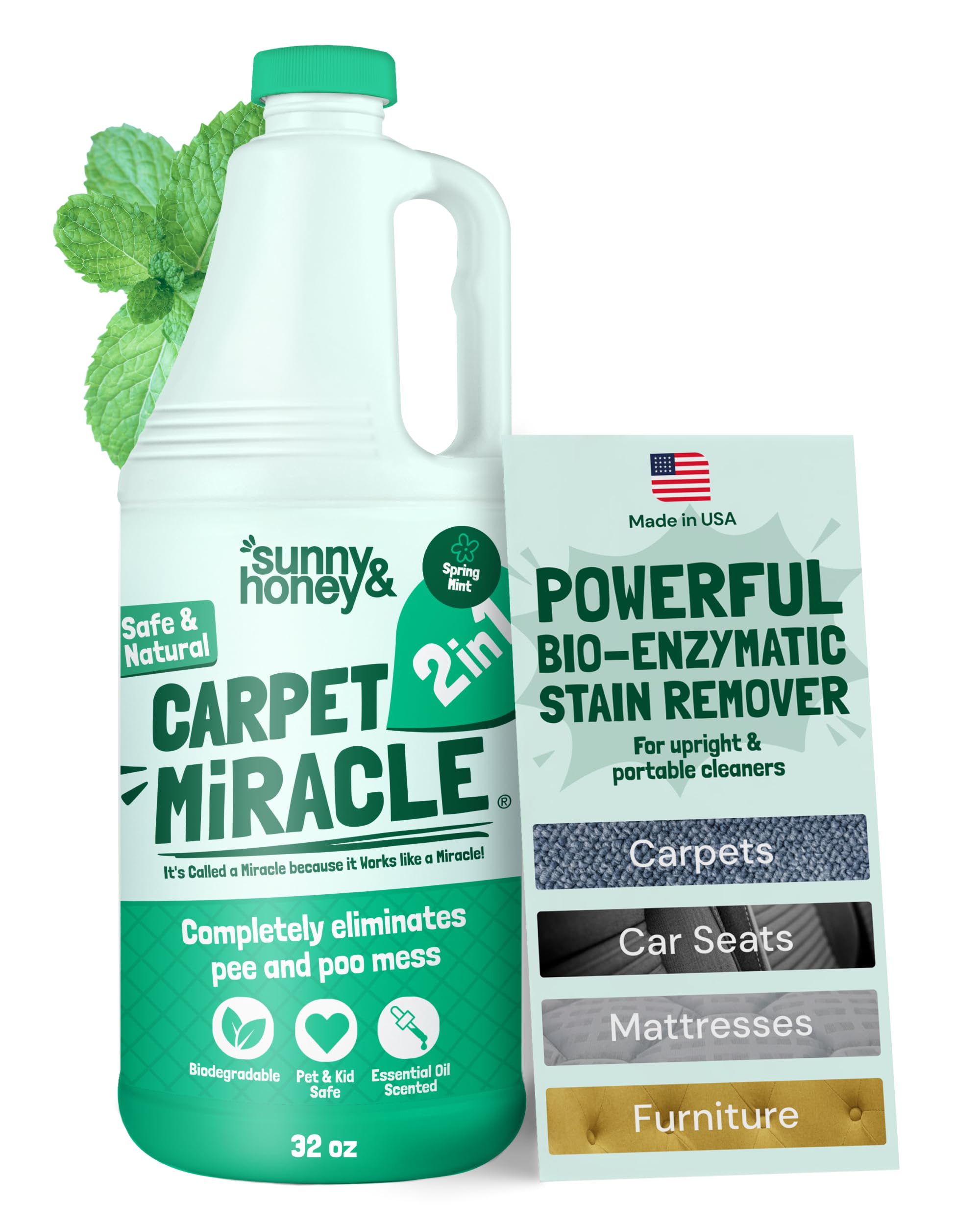 Carpet Miracle - Carpet Cleaner Shampoo Solution for Machine Use, Deep Stain Remover and Odor Deodorizing Formula, Use On Rug Car Upholstery and Carpets (32FL OZ)