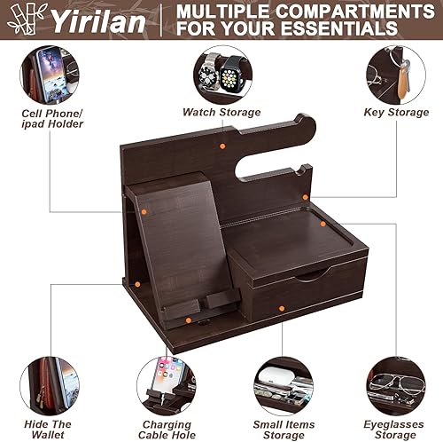 Miniatura 2 de Yirilan Estación de acoplamiento de madera para teléfono, organizador de mesita de noche, regalos de cumpleaños para hombres, regalos para