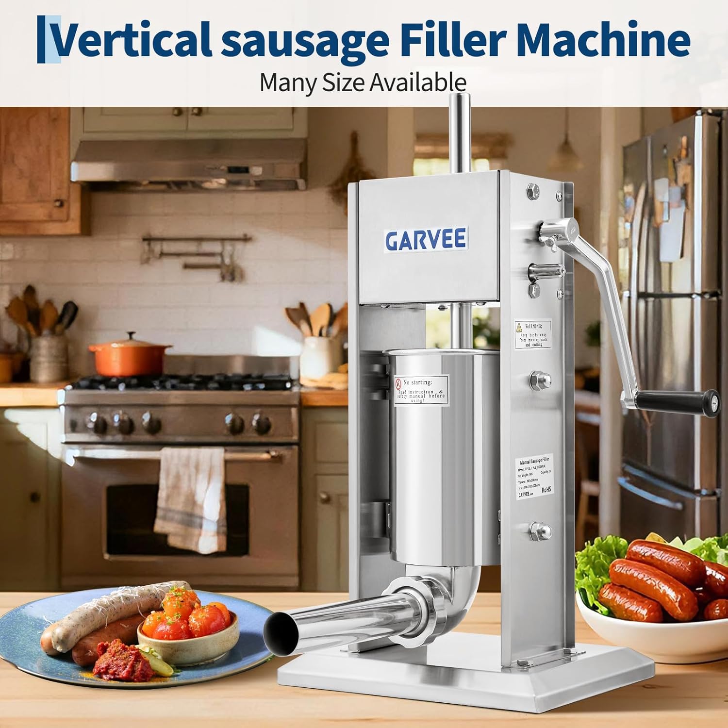 5L/11LB Vertical Manual Sausage Stuffer - 304 Stainless Steel 2-Speed Gear Sausage Maker with 5 Filling Tubes, Torque Adjustment, Cleaning Kit for Home, Restaurant, Commercial Use