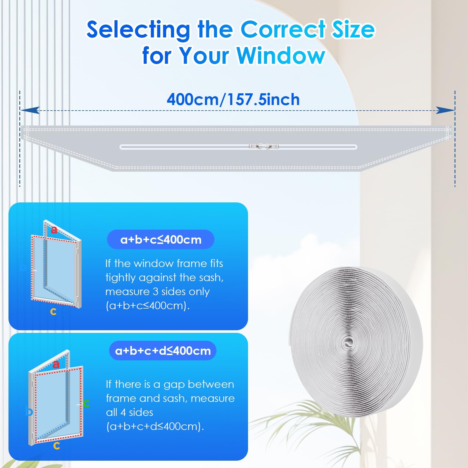 Guarnizione Finestra Condizionatore, 400 cm Kit Finestra Condizionatore Universale con Cerniera, Guarnizione Condizionatori Mobili per Finestre a Vasistas, Compatibile con Qualsiasi Tubo