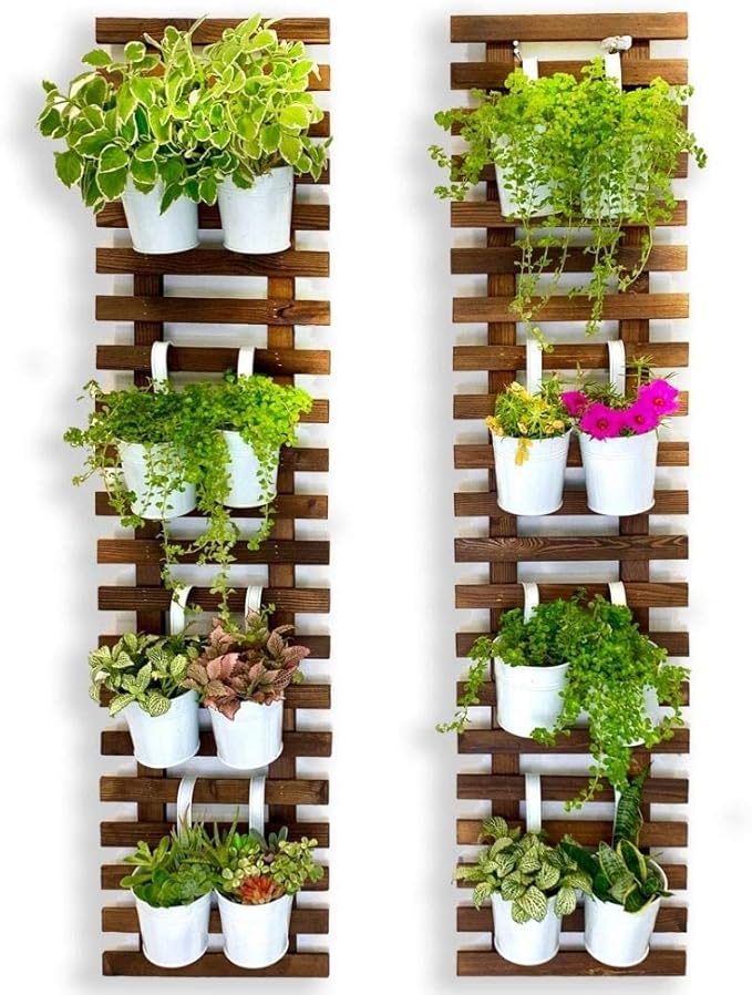 ShopLaLa Wall Planter 2 Pack, Wooden Hanging Large