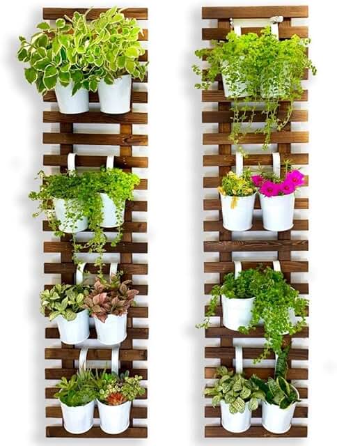 ShopLaLa Wall Planter - 2 Pack, Wooden Hanging Large Planters for Indoor...