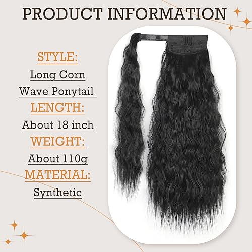 Miniatura 4 de Stamped Glorious Extensión de cola de caballo larga con ondas de maíz, pasta mágica, resistente al calor, ondulada, sintética, envolvente, extensión