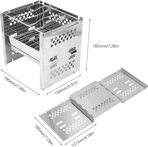 Miniatura 2 de Estufas de campamento de leña, estufa plegable de acero inoxidable para mochileros, cocina de barbacoa para picnic barbacoa, olla potable al aire