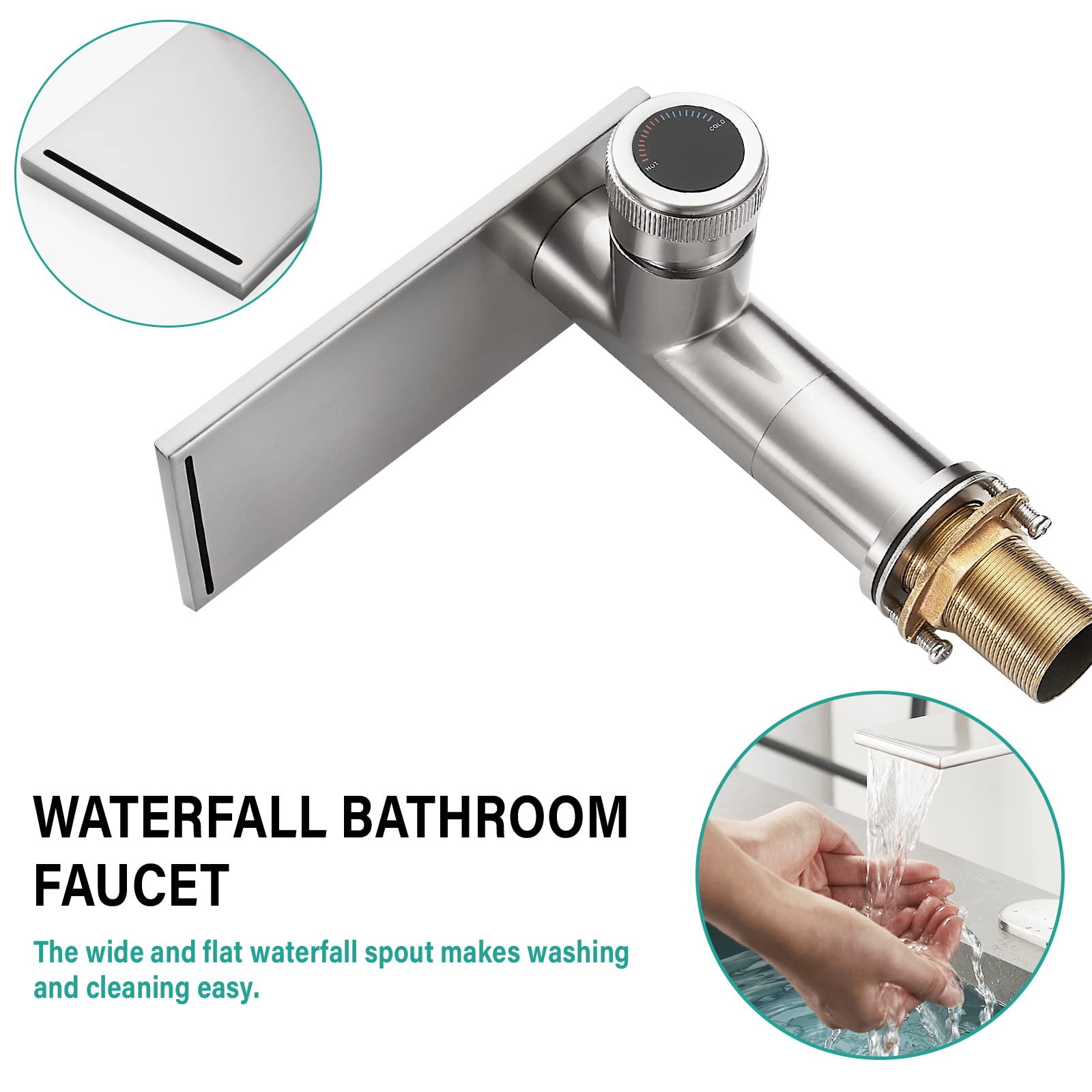 becola Modern Bathroom Sink Faucetï¼Œ Brushed Nickel Vessel Sink Faucetï¼ŒSingle Hole Cold and Hot Basin Mixer Faucet for Bathroom Sinkï¼ŒSingle Handle Vanity Faucet with Adjust Knobs and Deck Plate