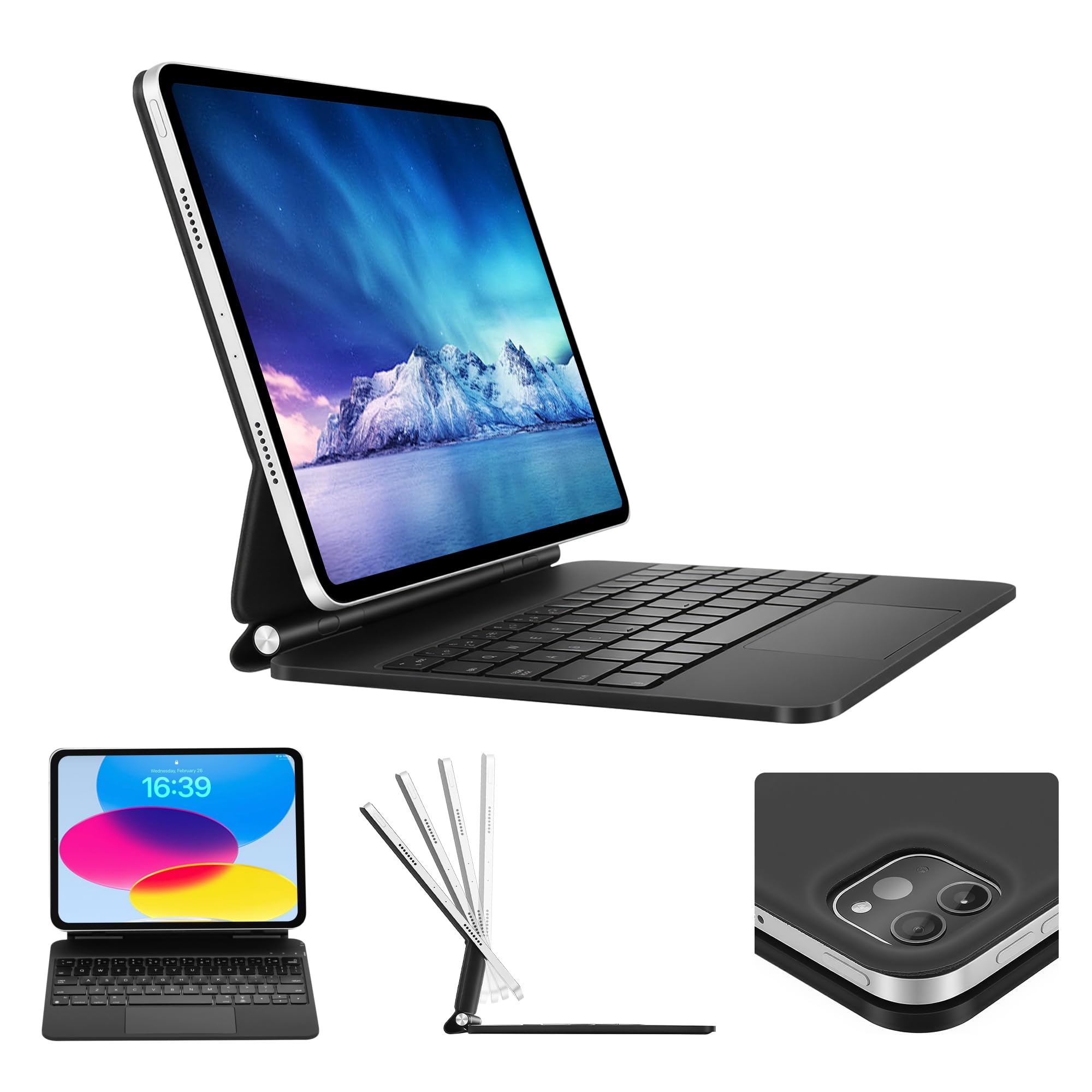 Deutsches QWERTZ Magic Keyboard Case für iPad 11. Gen A16, 11 Zoll & iPad 10. Gen 10,9" – magnetische Tastaturhülle mit Trackpad und 7‑farbigem Backlight