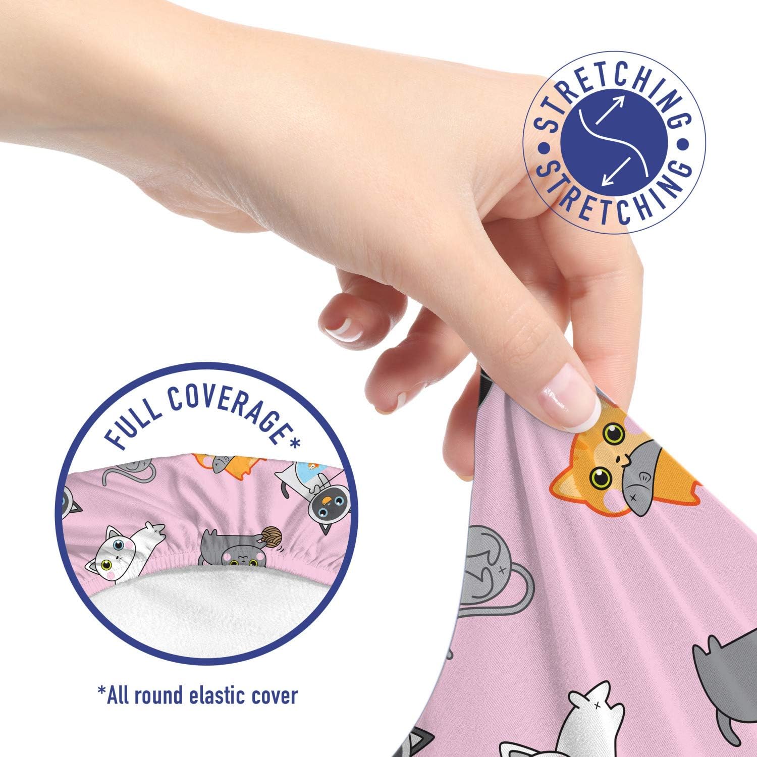 Ambesonne Cat Office Chair Slipcover, Colorful Kittens Playing with Fish Mice and Yarnball Different Breeds of Feline, Protective Stretch Decorative Fabric Cover, Blush White Grey