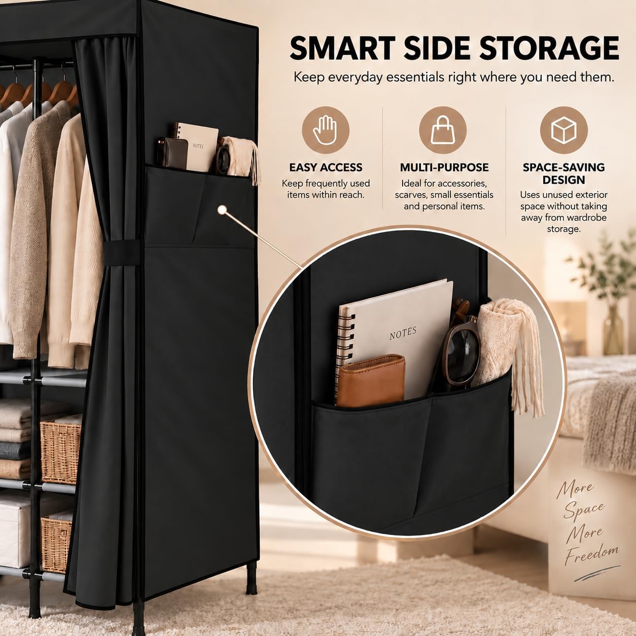 Portable Closet Wardrobe for Bedroom with Clothes Hanging Sections