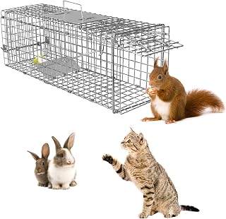 Humane Animal Trap, Foldable Medium Live Cage Traps for Small Cats Rabbits Racoons Beavers Groundhogs Foxes and Other Live Animals, Easy to Catch and Release, Work for Indoor Outdoor