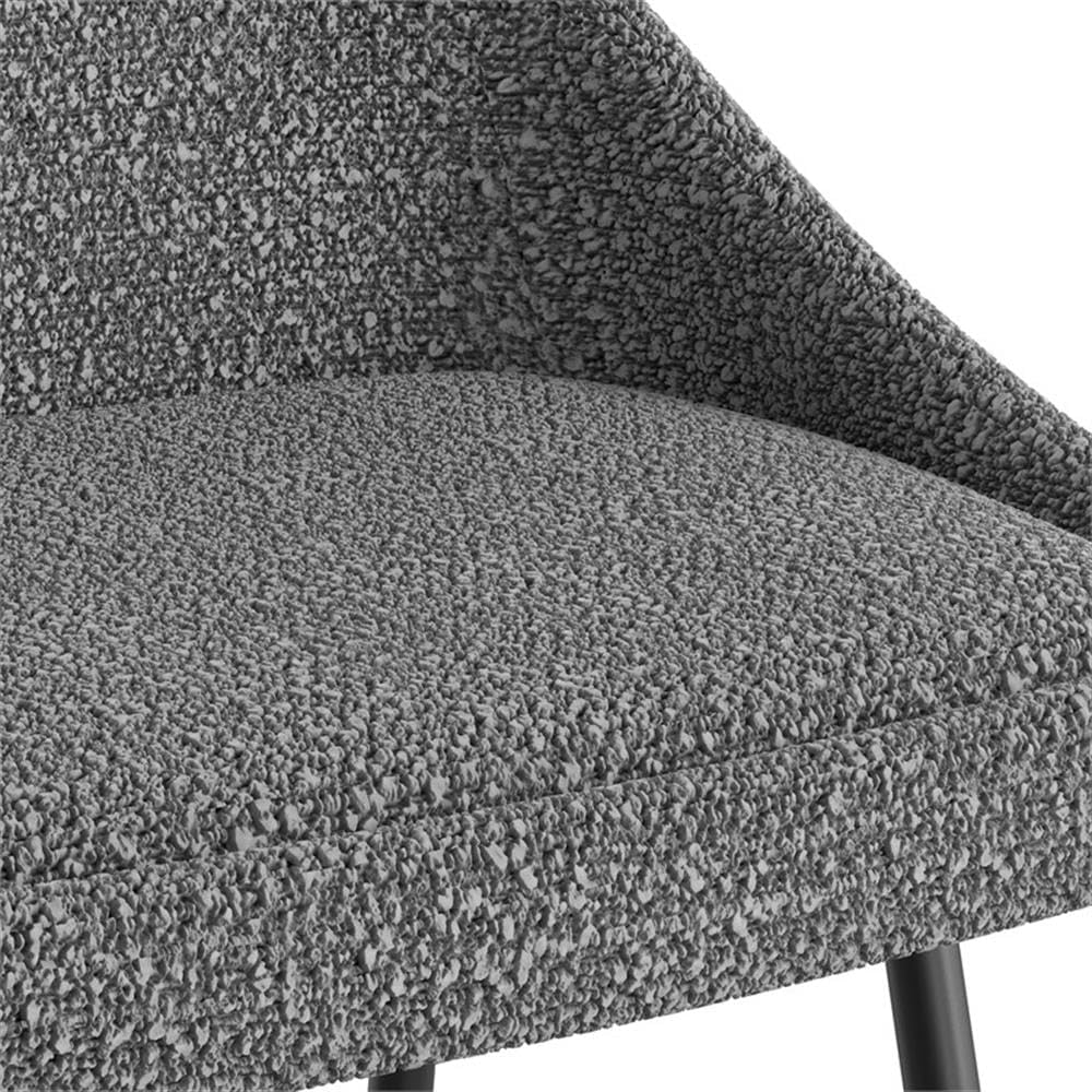 Pemberly Row Boucle Fabric Bar Height Stools, 39 in Tall, Set of 2, Gray Upholstery, Curved Padded Seat, Black Powder Coated Metal Legs, Modern Mid-Century Style, Kitchen or Bar Seating