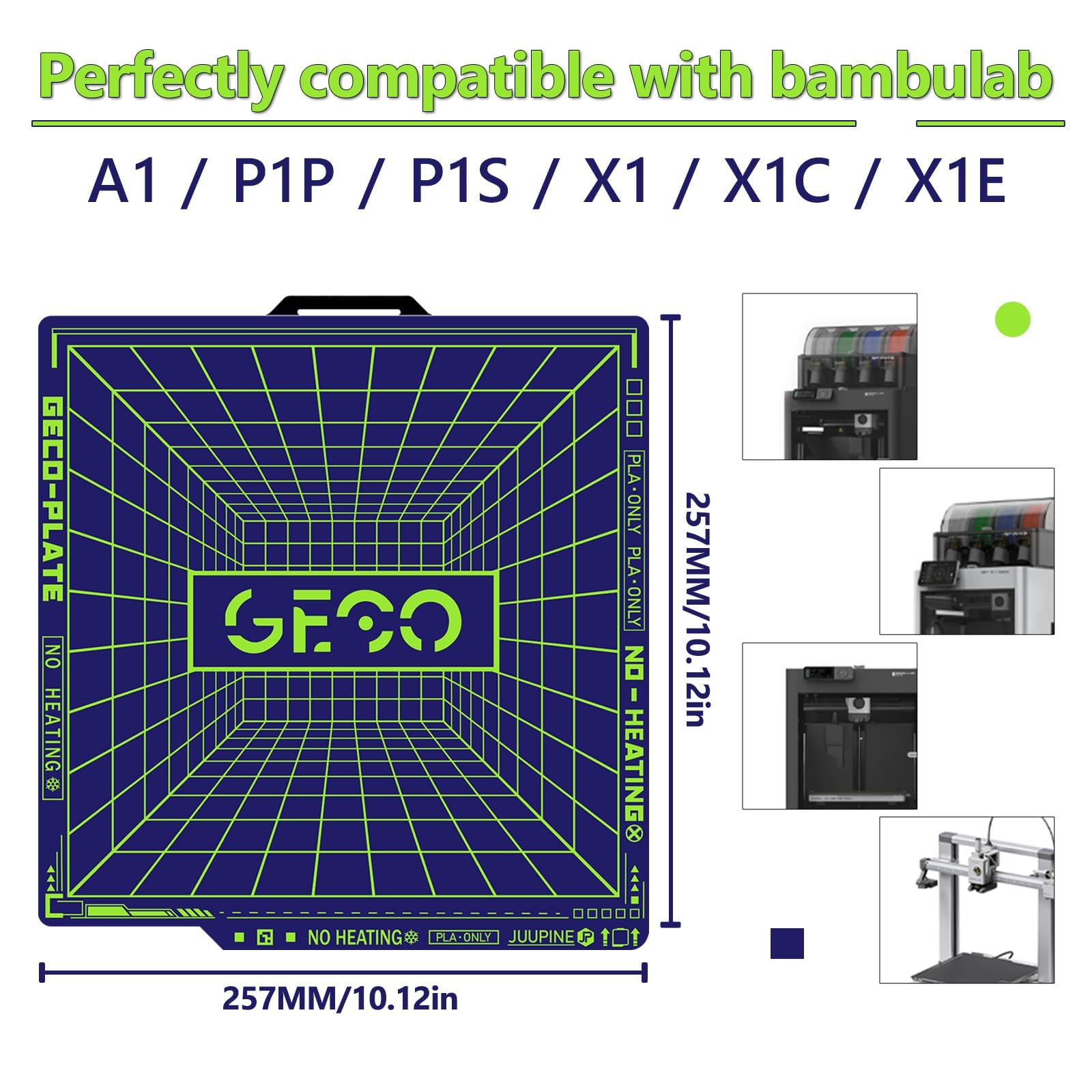 2025 Upgraded supertack build plate GECO Plate PLA Plate (No Heating) Compatible with Bambu-Lab P1P/P1S/P2S/X2D/X1C/X1E/A1 3D Printer 257X257mm Magnetic Spring Steel 0℃ Printing Hot Bed