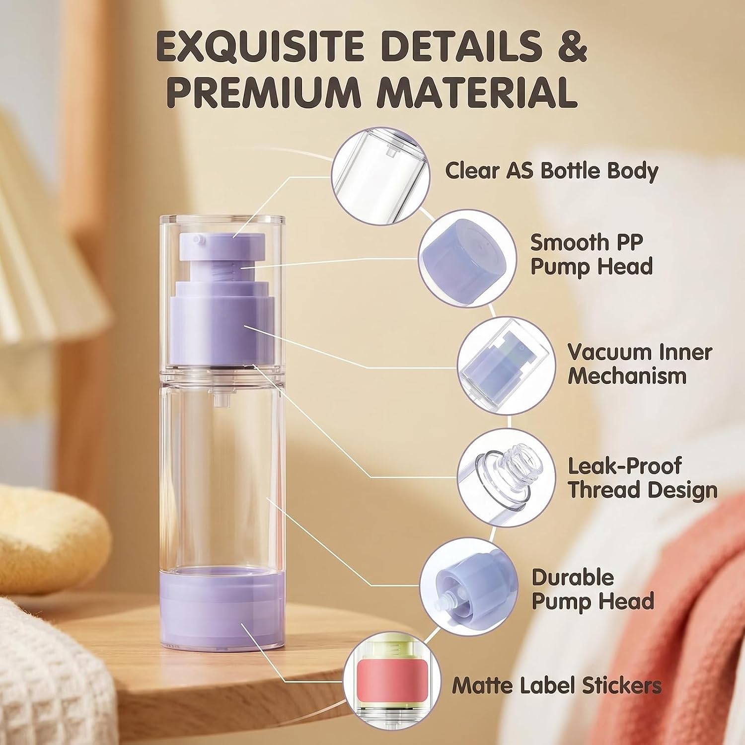3 Pack 1oz 30ML Travel Airless Pump Bottles, Leakproof Vacuum Dispensers, 3 Colors Empty Cosmetic Containers with Stickers for Lotion, Creams and Foundation