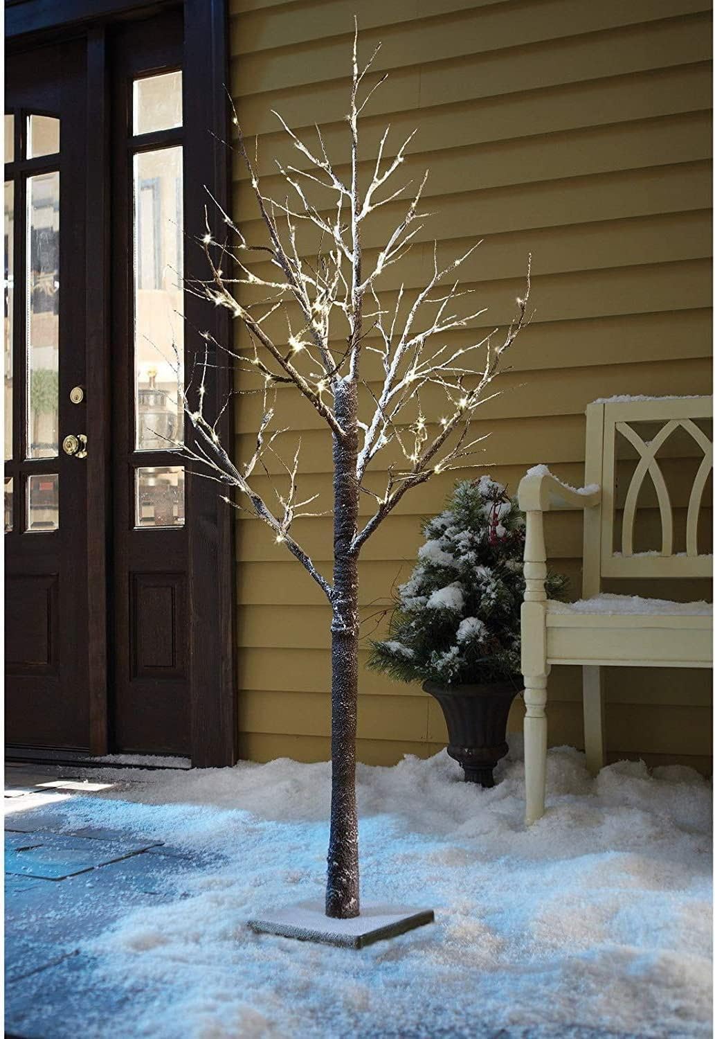 Marco Paul Interiors 120Cm Snowy Twig Tree Marco Paul 4Ft Christmas Twig Tree With Lights - Large Pre-Lit Twig Tree With 48 Warm White Led Lights Battery Powered Christmas Decorations Indoor And Outdoor For Alternative Xmas Tree
