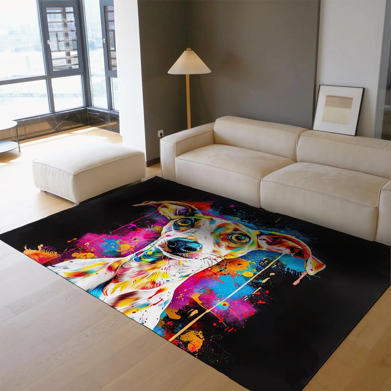 Tapis pour chien graffiti 160x200 cm lavable et antidérapant