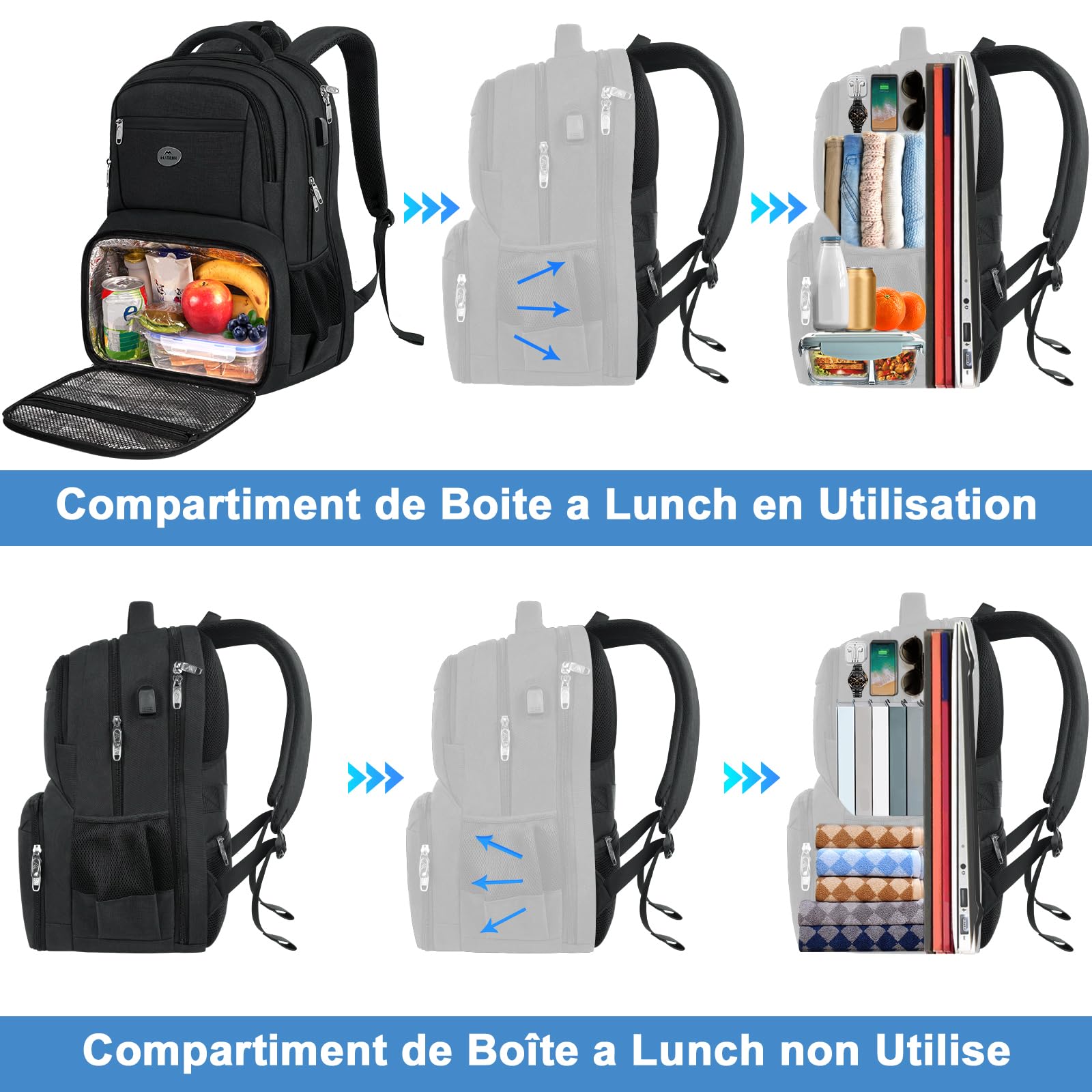 MATEIN Sac à Dos Ordinateur 17 Pouces Isotherme Repas TSA Voyage Noir