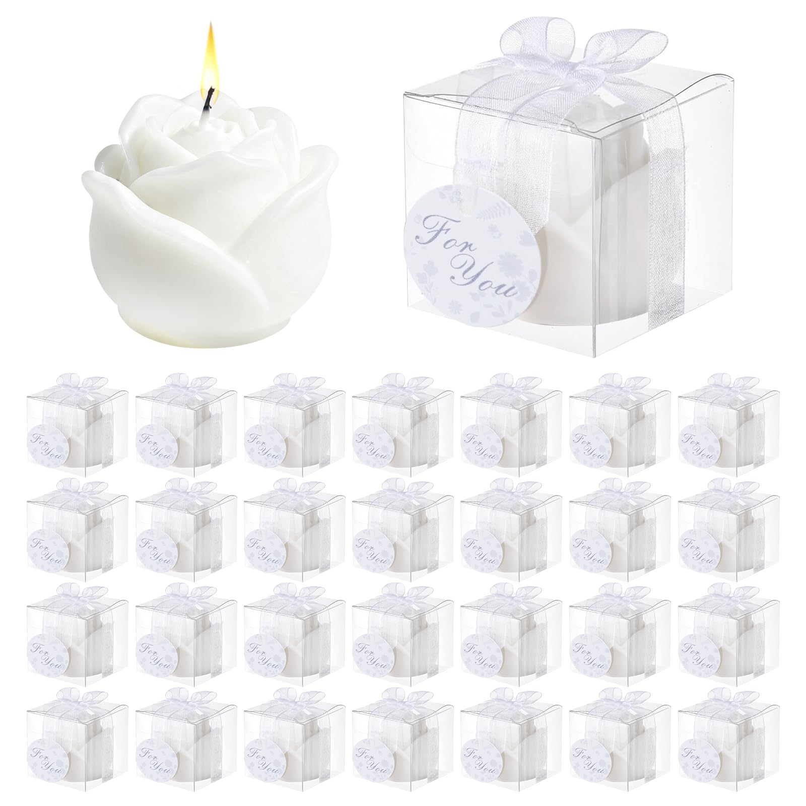 Set di 30 candele a forma di fiore per gli ospiti, mini candele tealight a forma di rosa bianca per regalo di ritorno, matrimonio, compleanno, addio al nubilato, festa di inaugurazione della casa