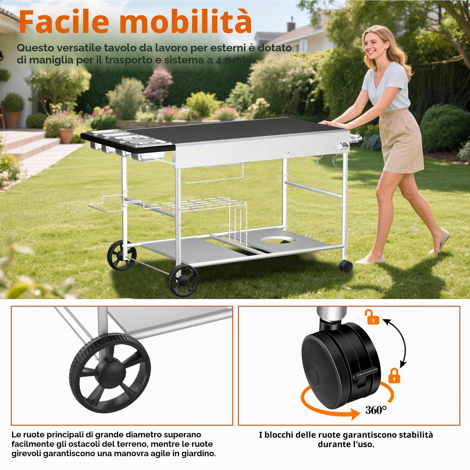 GFTIME Carrello tavolo per forno pizza 128x64 cm per Ooni Koda/Karu/Fyra 16 & 12, Ninja Woodfire, Blackstone