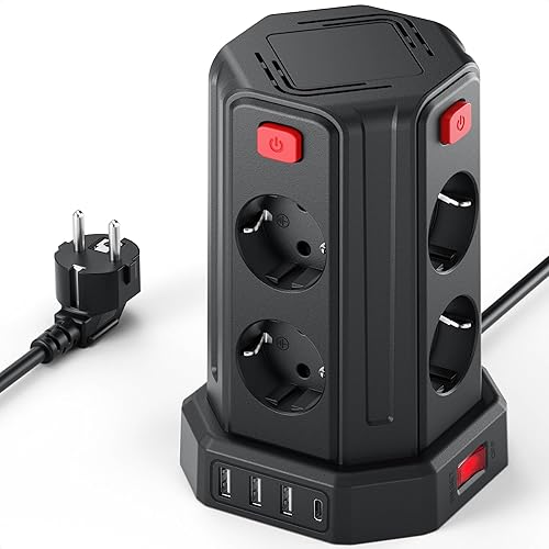 2 M Steckdosenleiste mit 4 USB,8 Fach Mehrfachsteckdose Überspannungsschutz, 4 S