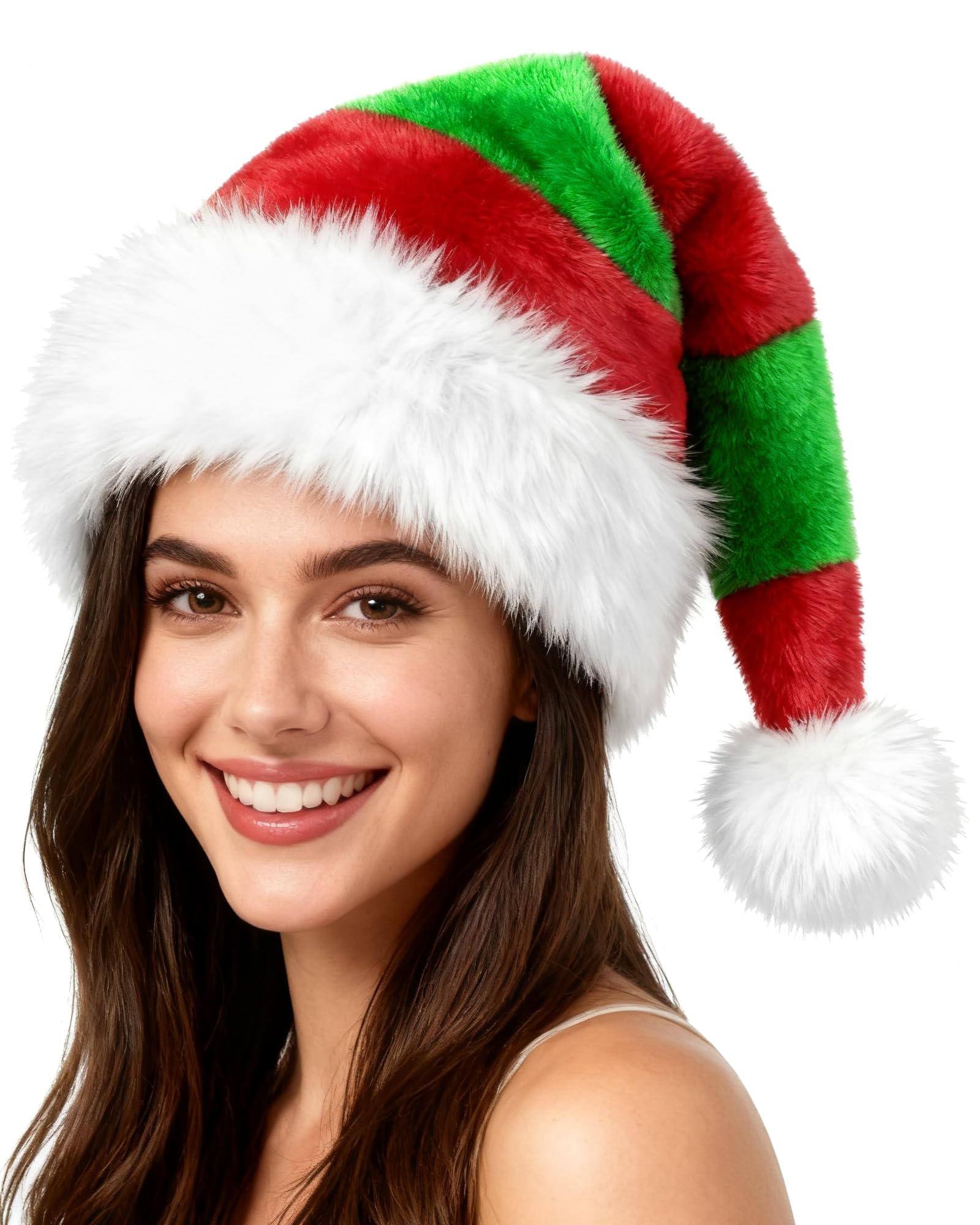 Cleacloud Christmas Elf Hat Adults, Red And Green Elf Sant Hat for Unisex Adults Christmas New Year Festive Holiday Party Supplies