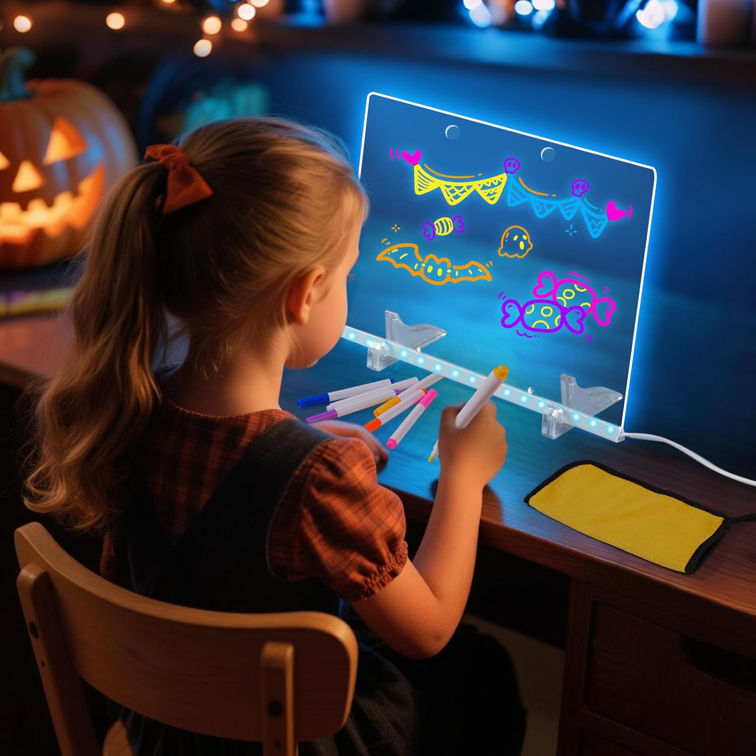 Lumiboard Led Drawing Board with 7 Colors,14"X10" Acrylic Dry Erase Board with Light, Include Adapter, Hanging Chain, Led Drawing Board for Kids with Stand,Birthday and Christmas Gifts for Kids